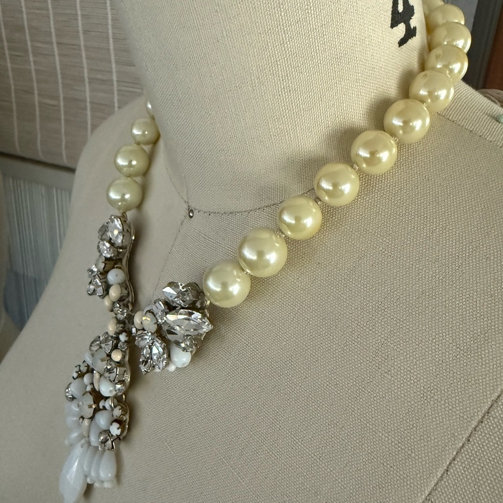 BHLDN Cream Pearl and Silver Crystal Necklace - Picture 3 of 6